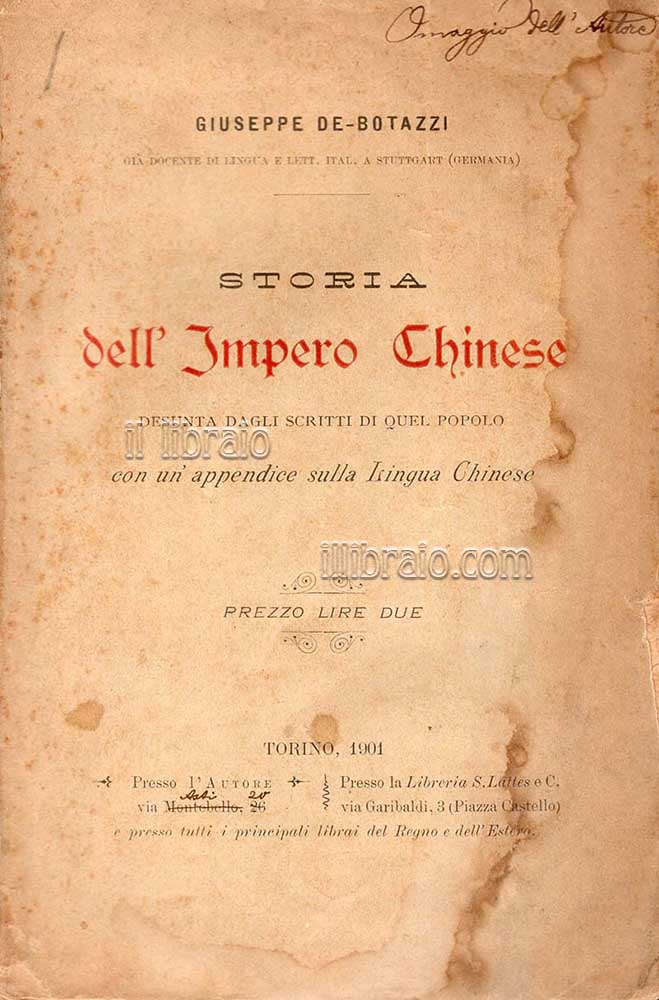 Storia dell'Impero Chinese desunta dagli scritti di quel popolo con un'appendice sulla lingua Chinese